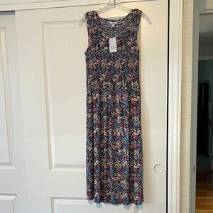Size XS Croft & Barrow Sleeveless Floral Midi Dress Yellow Blue Pink